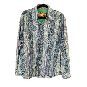 Robert Graham Paisley Striped Multicolor Button Up 100% Cotton Shirt Men’s XL